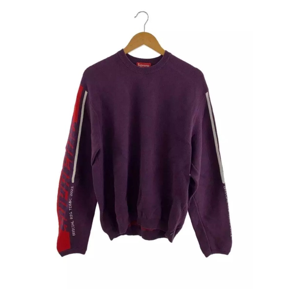 Supreme Crewneck Sweatshirt Pullover Logo Sleeve Purple Red Mens‎ Size M |P1